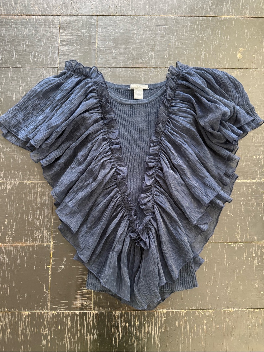 Isabella Rodriguez Navy Ruffle V-Neck Short Sleeve Top